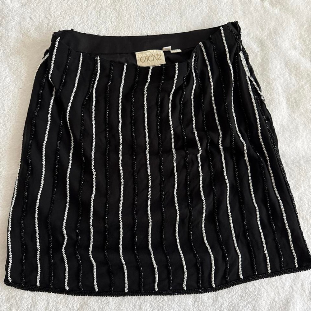 vintage 80s silk cache back and white beaded skirt